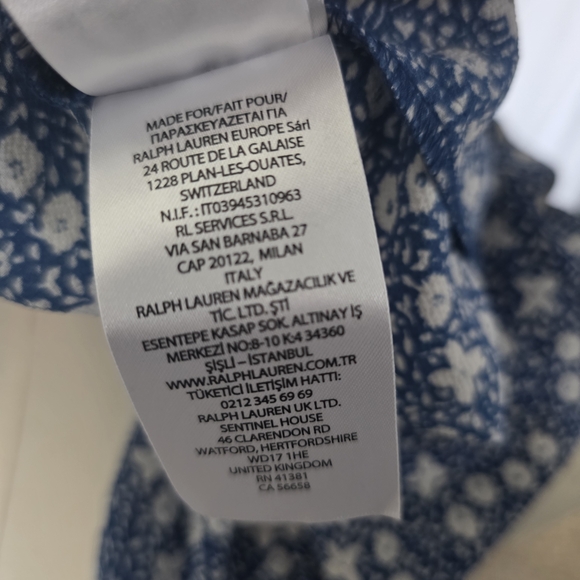 Lauren Ralph Lauren Blue Floral Ruffle Crepe Blouse Women's Size Large - Picture 9 of 11